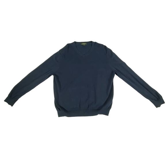 Eddie Bauer Mens Sweater Size Large Navy Blue Cotton Cashmere Blend V Neck - Picture 5 of 7